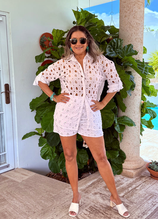 Eyelet Cotton Short and Shirt Set