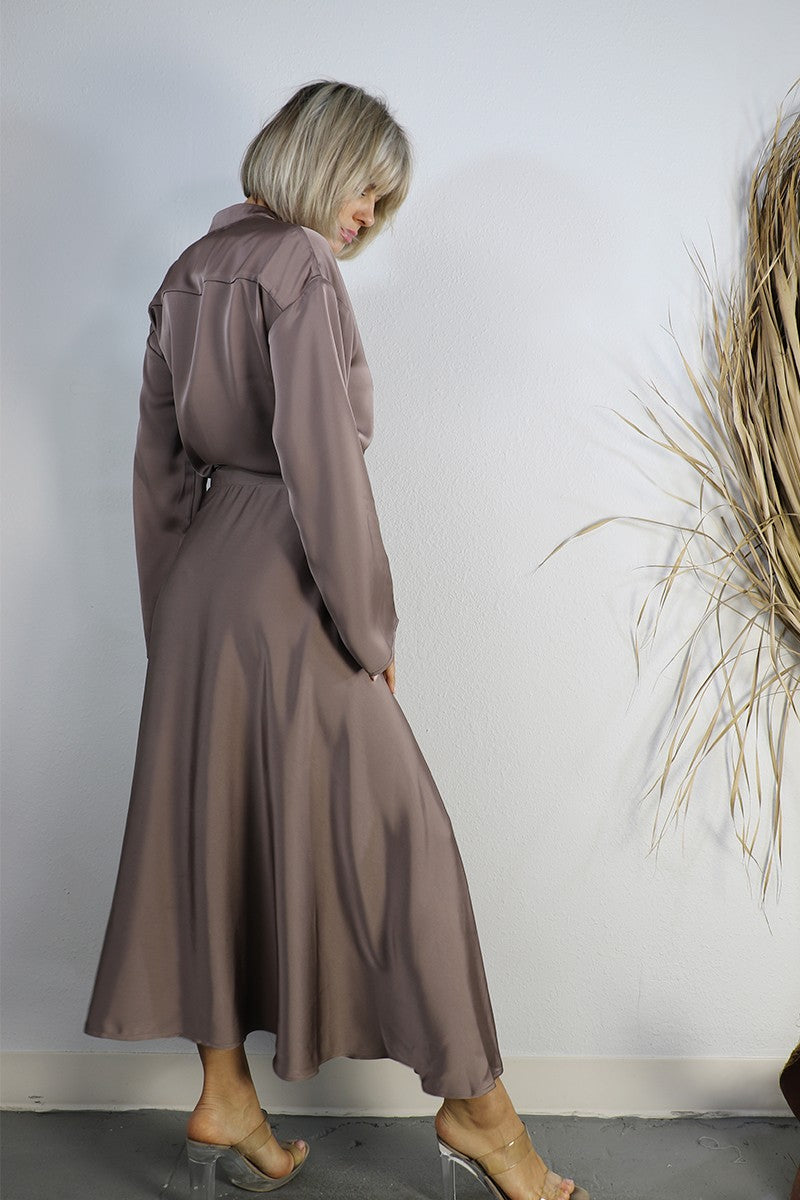 Sexy and Elegant Satin Blouse and Wrap Around Skirt
