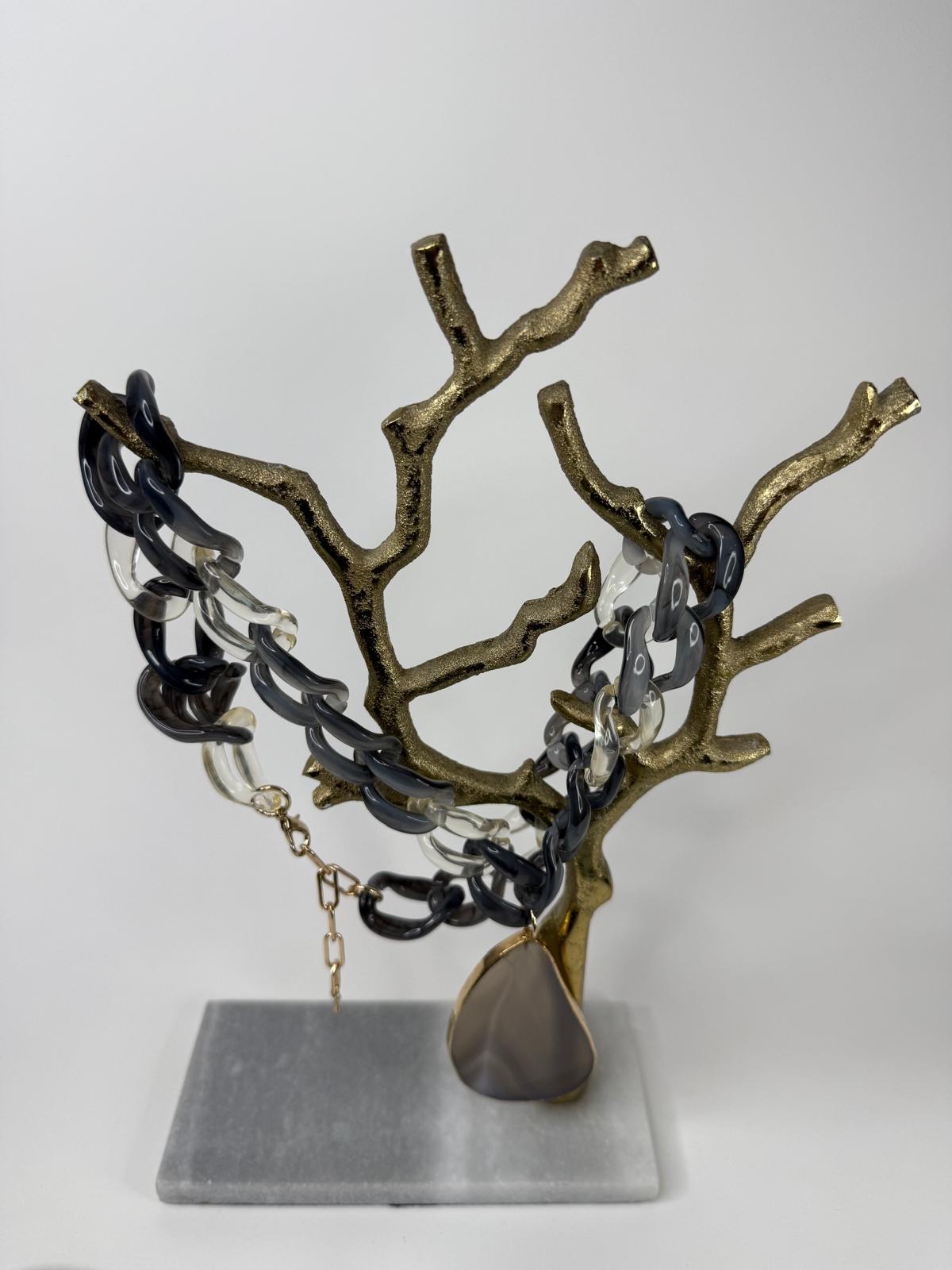 Chain and Stone Pendant Long Necklace