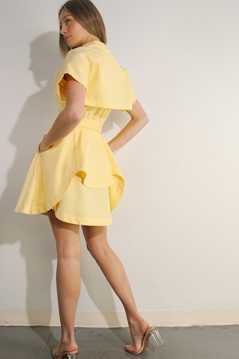 Trendy creamy butter, button down mini dress.