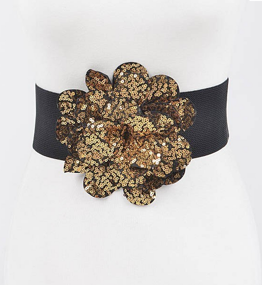 Correa elástica con flor en lentejuelas. PLUS