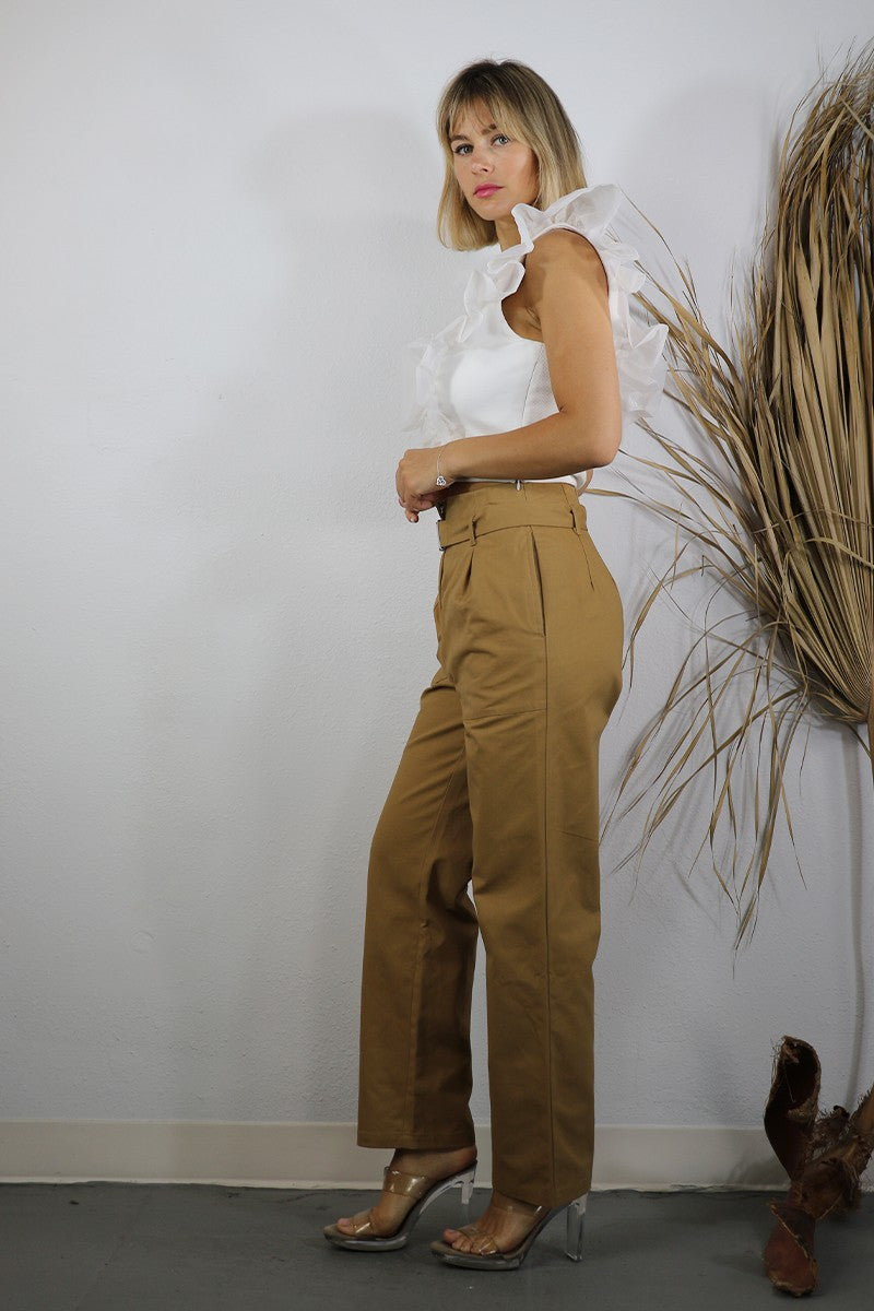 Wide Leg High Waist Belted Pant