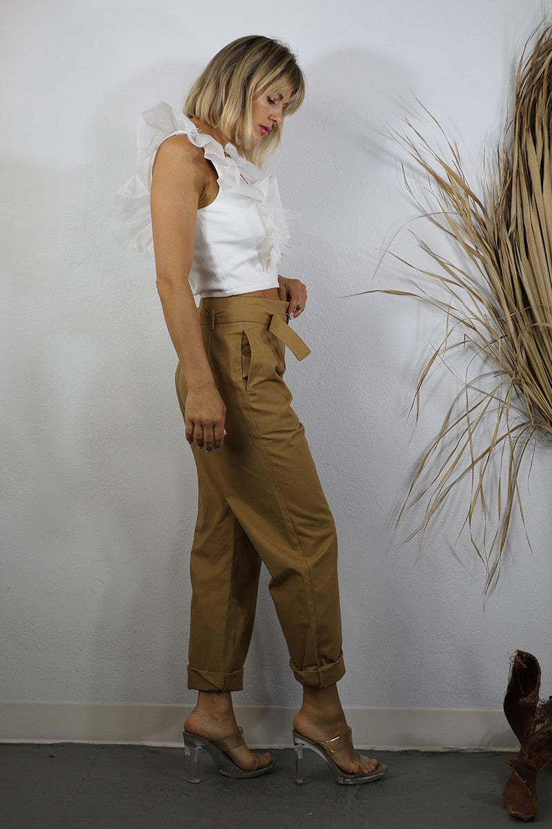 Wide Leg High Waist Belted Pant