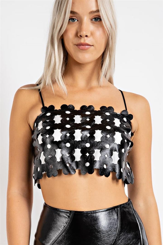 Vegan leather flower crop. Use it as is or as a top on a button-down shirt. Beautiful!!!