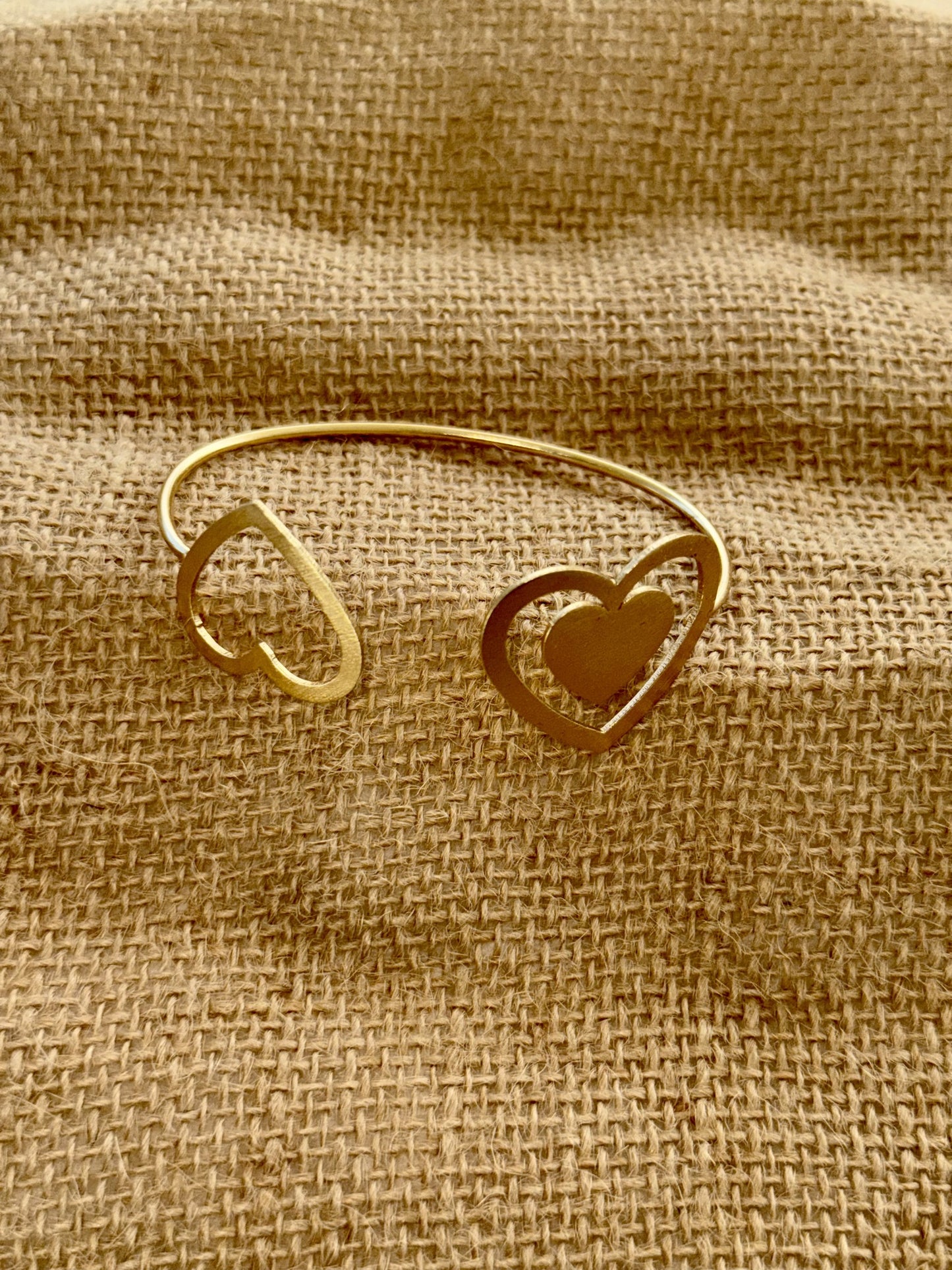 Twin heart cuff gold Turkish metal.