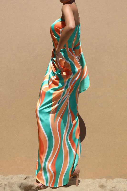 Traje maxi asimétrico de un solo hombro. Lúcete como diosa griega con esta belleza.