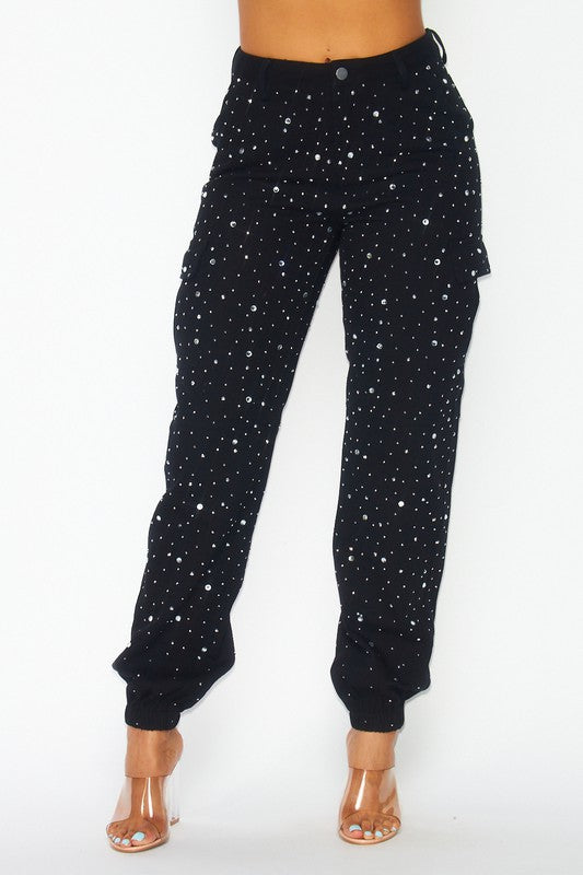 Rhinestones cargo bubble pant for a fun and festive occasion.