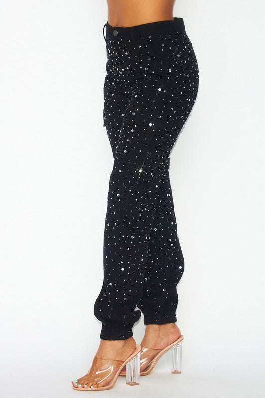 Rhinestones cargo bubble pant for a fun and festive occasion.