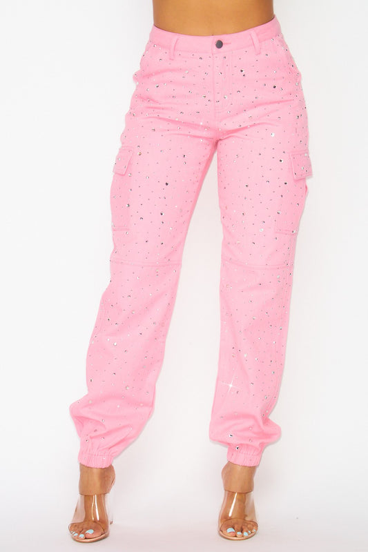 Rhinestones cargo balloon pant for a fun and festive occasion.
