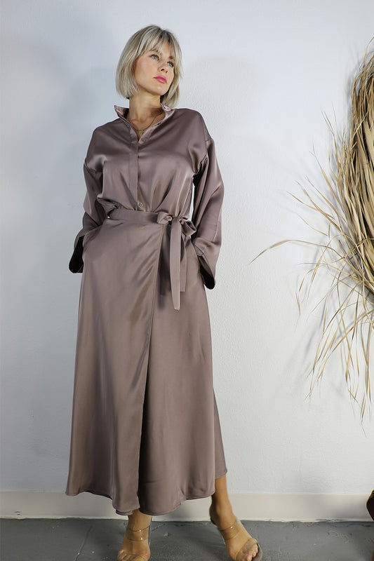 Sexy and Elegant Satin Blouse and Wrap Around Skirt