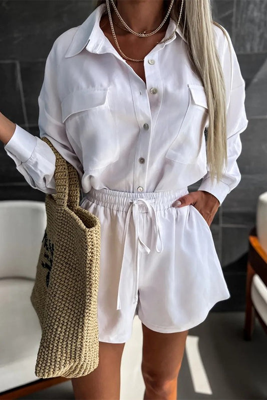 Button down shirt with shorts set. Fresh and comfy look for a relaxing hang out.