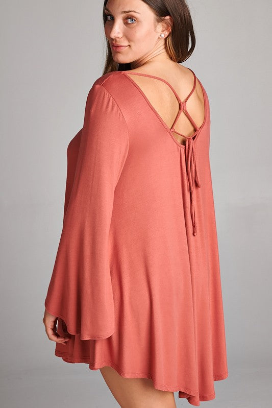 Tie back mini tunic only Plus. Very fresh and flowy.