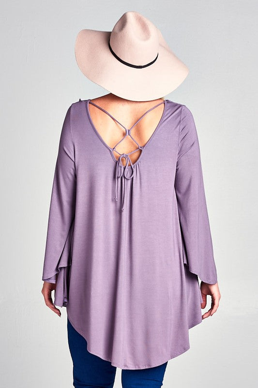 Tie back mini tunic only Plus. Very fresh and flowy.