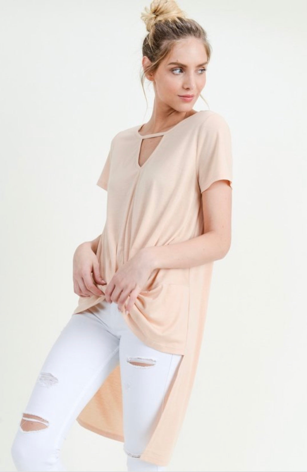 Hi/Lo knot blouse casual wear on daily life activities.