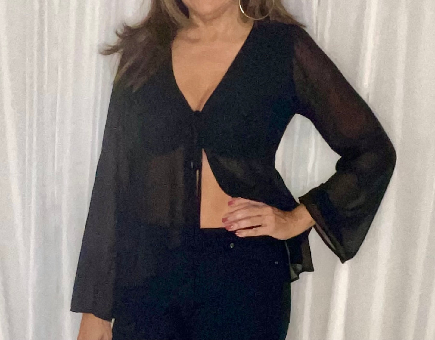 Front Tie Blouse, simple and sexy with beautiful and delicate transparencies.