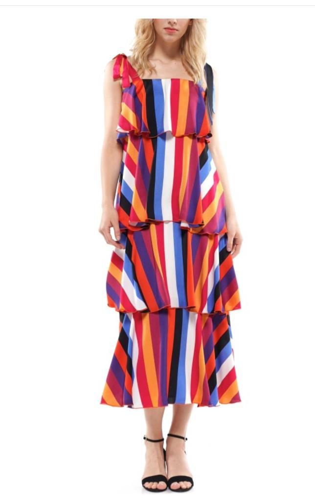 Multi color midi dress, fun and comfortable look.