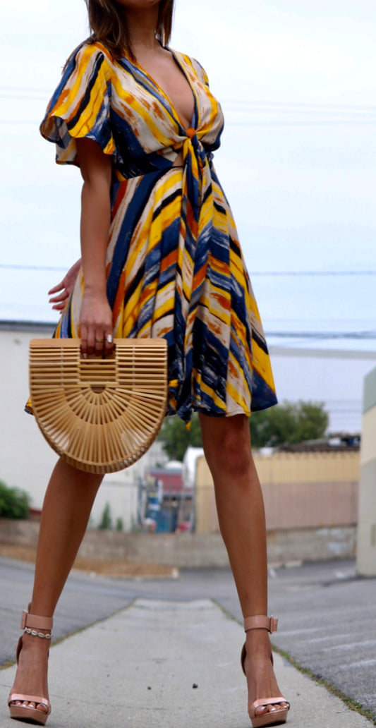 Striped mini dress for a casual look outdoors.
