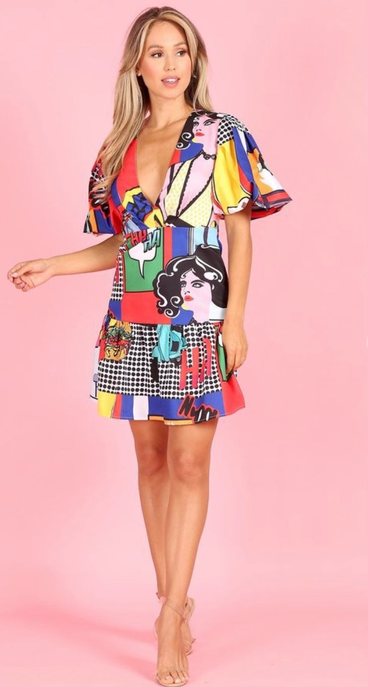 Comic print super fun dress. Great construction for a perfect fit.