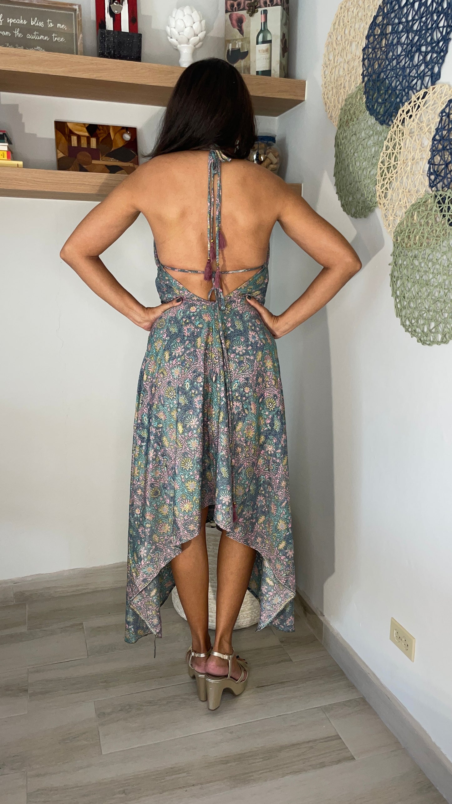 Metallic Print Halter Dress. Fabulous for resorts, cruises or any vacation.