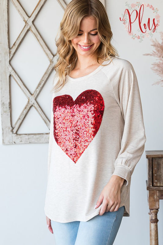 Sequins Heart Top for a cozy look. Only PLUS