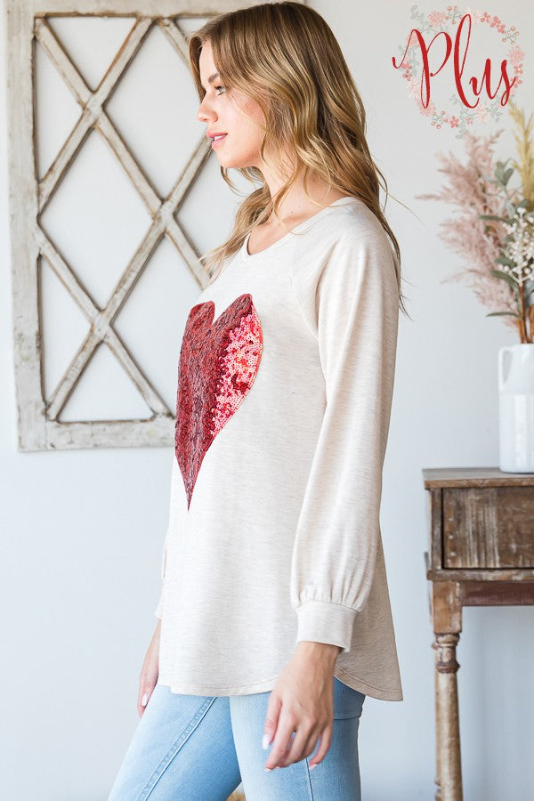 Sequins Heart Top for a cozy look. Only PLUS