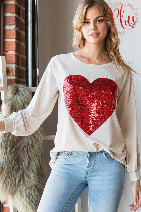 Sequins Heart Top for a cozy look. Only PLUS