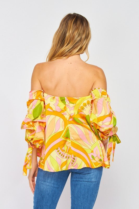 Pink and Yellow Print Top